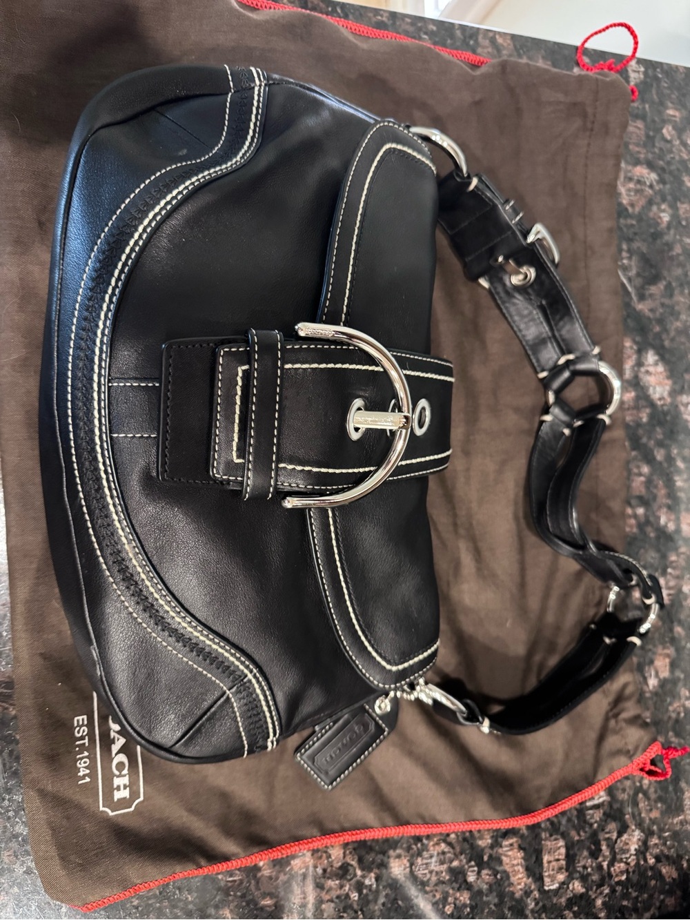 Coach Soho Black Leather Buckle Shoulder Bag Y2K Vintage